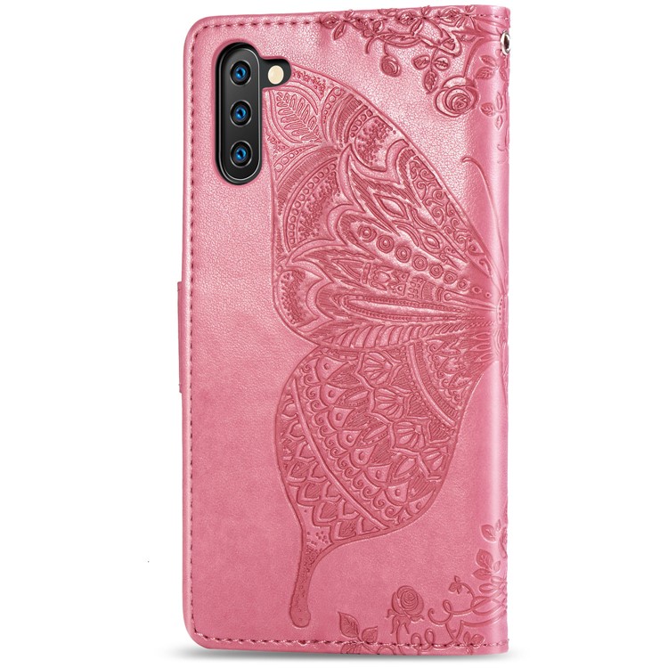 Imprint Butterfly Flip Leather Wallet Phone Shell for Samsung Galaxy Note 10/Note 10 5G - Rose-3