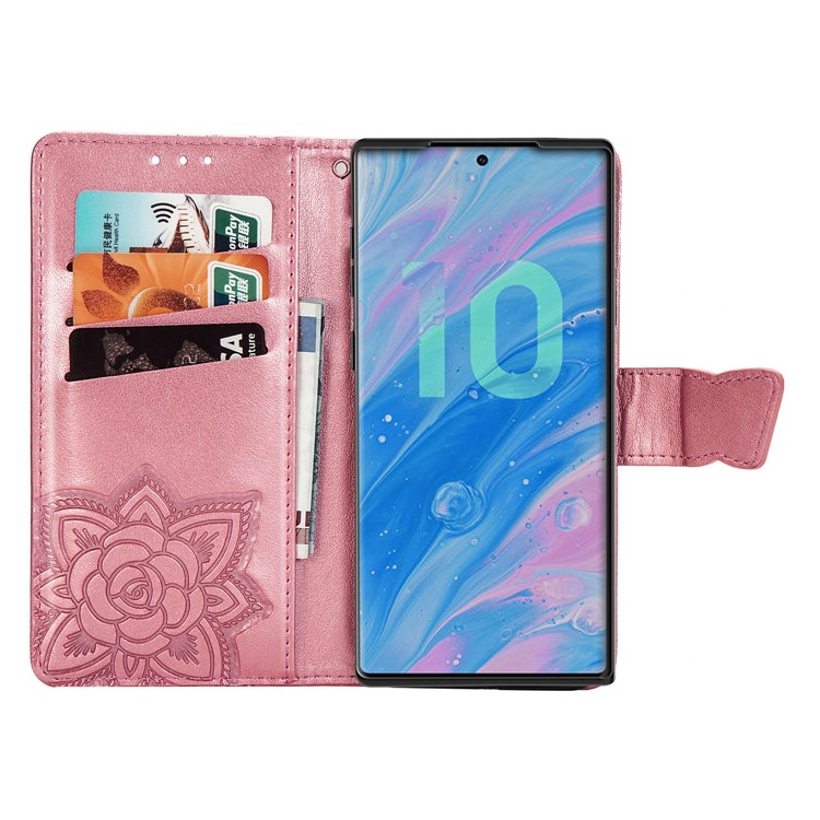 Imprint Butterfly Flip Leather Wallet Phone Shell for Samsung Galaxy Note 10/Note 10 5G - Rose-4