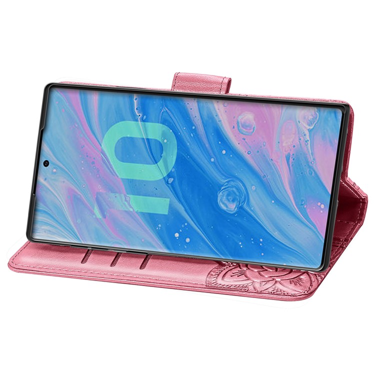 Imprint Butterfly Flip Leather Wallet Phone Shell for Samsung Galaxy Note 10/Note 10 5G - Rose-5