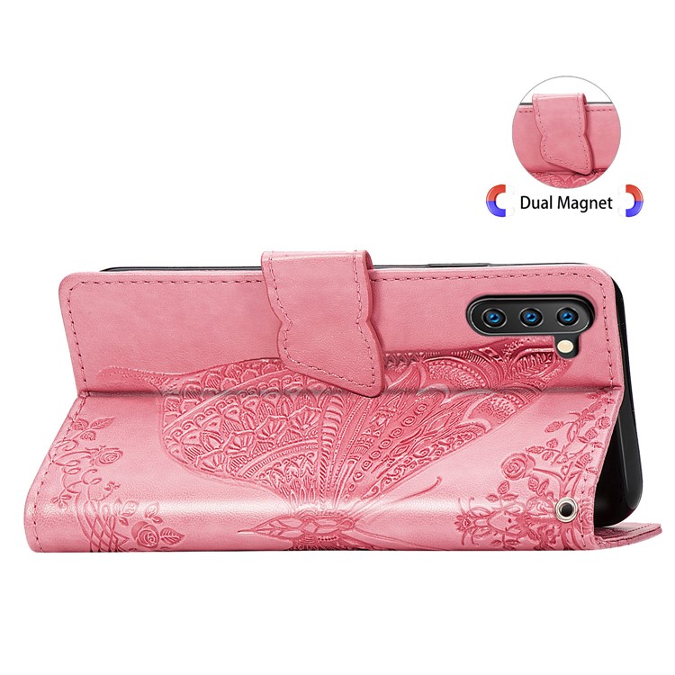 Imprint Butterfly Flip Leather Wallet Phone Shell for Samsung Galaxy Note 10/Note 10 5G - Rose-6