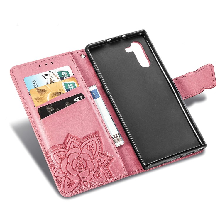 Imprint Butterfly Flip Leather Wallet Phone Shell for Samsung Galaxy Note 10/Note 10 5G - Rose-7