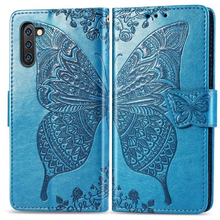 Imprint Butterfly Flip Leather Wallet Phone Shell for Samsung Galaxy Note 10/Note 10 5G - Blue-1