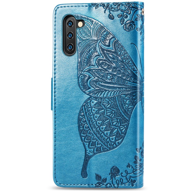 Imprint Butterfly Flip Leather Wallet Phone Shell for Samsung Galaxy Note 10/Note 10 5G - Blue-3