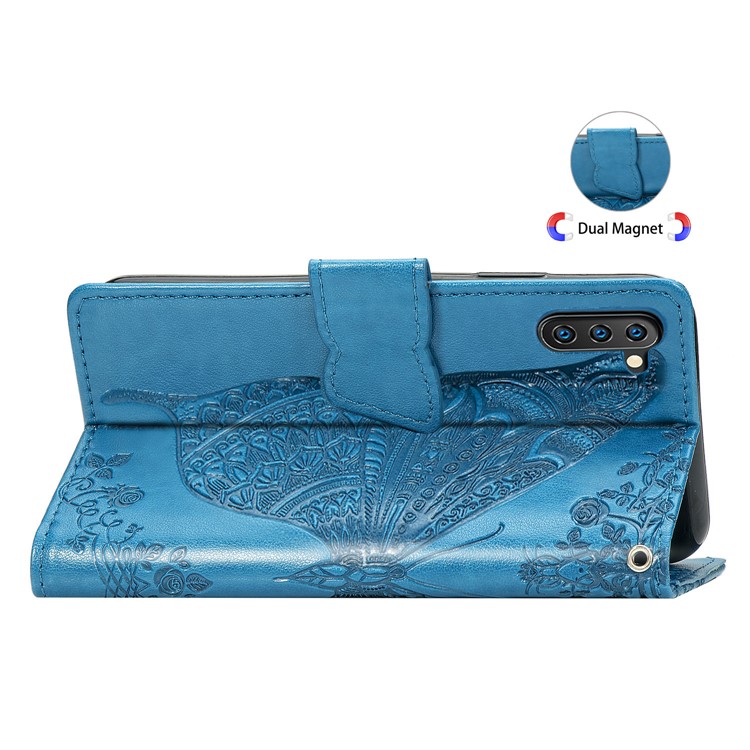 Imprint Butterfly Flip Leather Wallet Phone Shell for Samsung Galaxy Note 10/Note 10 5G - Blue-6