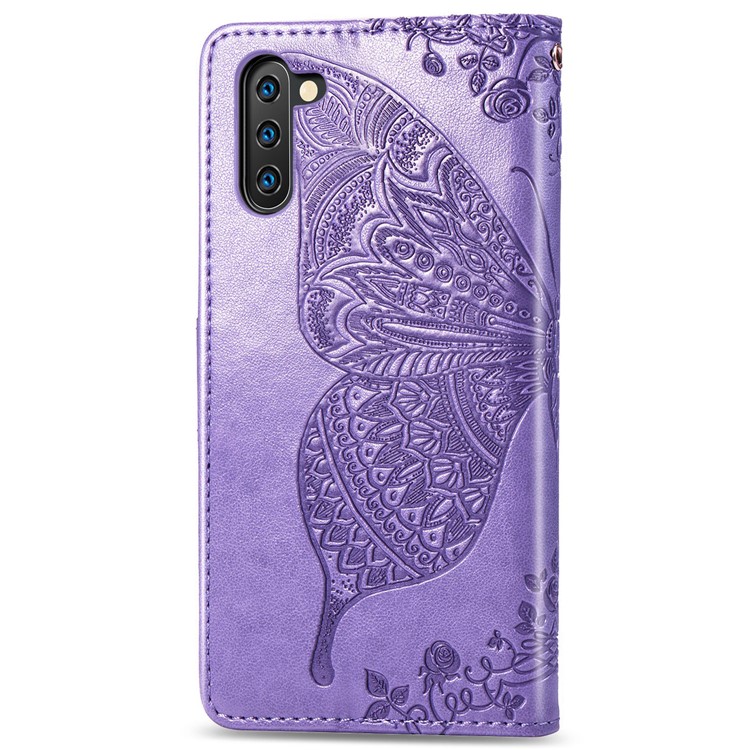 Imprint Butterfly Flip Leather Wallet Phone Shell for Samsung Galaxy Note 10/Note 10 5G - Light Purple-3