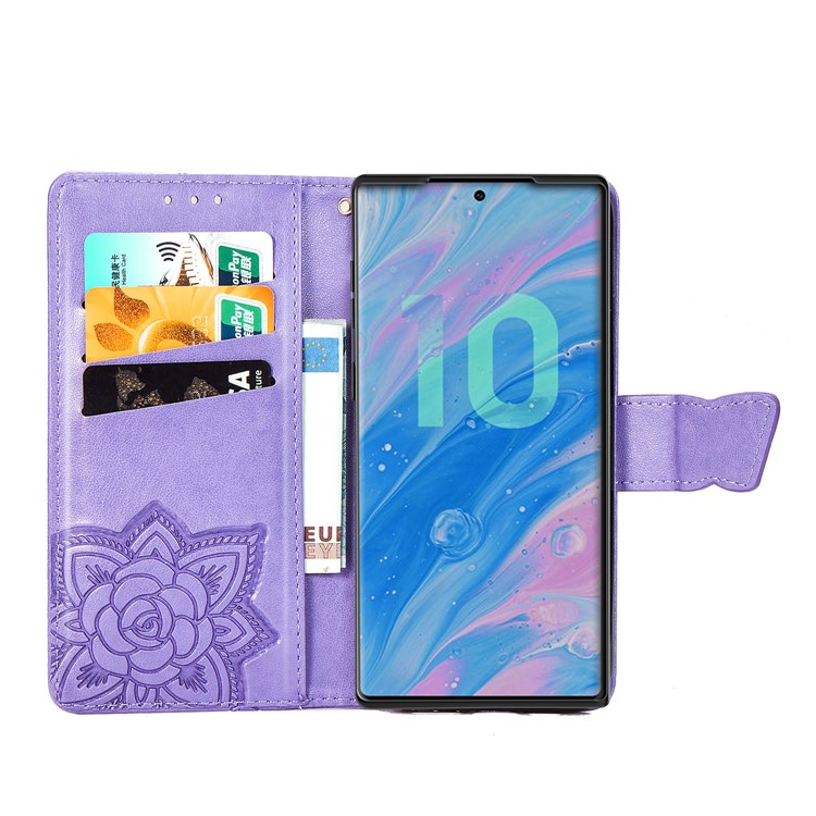 Imprint Butterfly Flip Leather Wallet Phone Shell for Samsung Galaxy Note 10/Note 10 5G - Light Purple-4