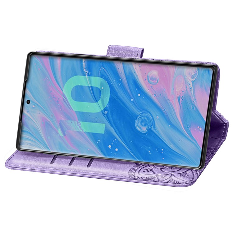 Imprint Butterfly Flip Leather Wallet Phone Shell for Samsung Galaxy Note 10/Note 10 5G - Light Purple-5