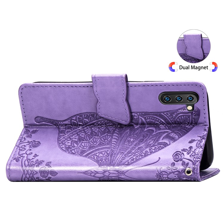 Imprint Butterfly Flip Leather Wallet Phone Shell for Samsung Galaxy Note 10/Note 10 5G - Light Purple-6