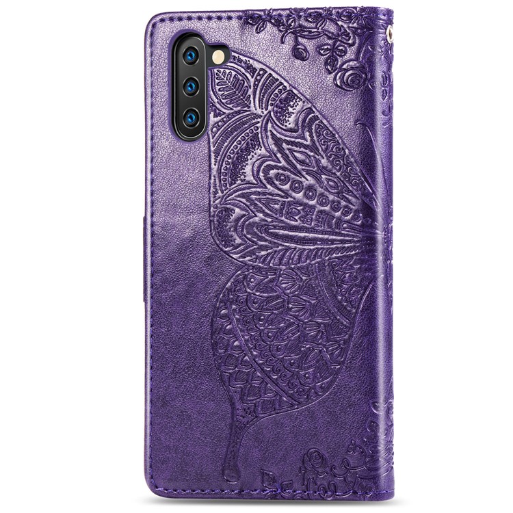 Imprint Butterfly Flip Leather Wallet Phone Shell for Samsung Galaxy Note 10/Note 10 5G - Purple-3
