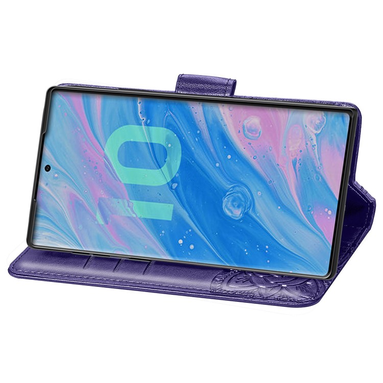 Imprint Butterfly Flip Leather Wallet Phone Shell for Samsung Galaxy Note 10/Note 10 5G - Purple-5