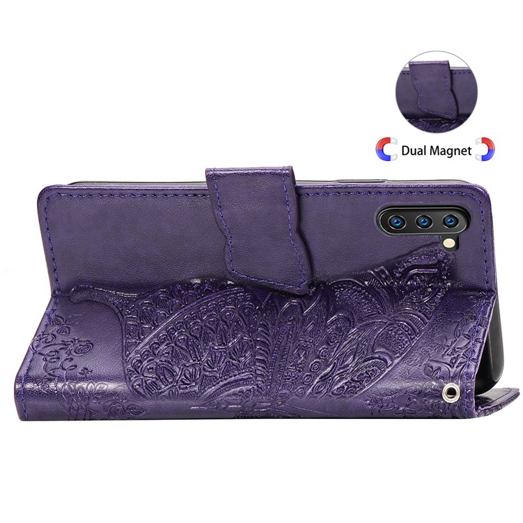 Imprint Butterfly Flip Leather Wallet Phone Shell for Samsung Galaxy Note 10/Note 10 5G - Purple-6