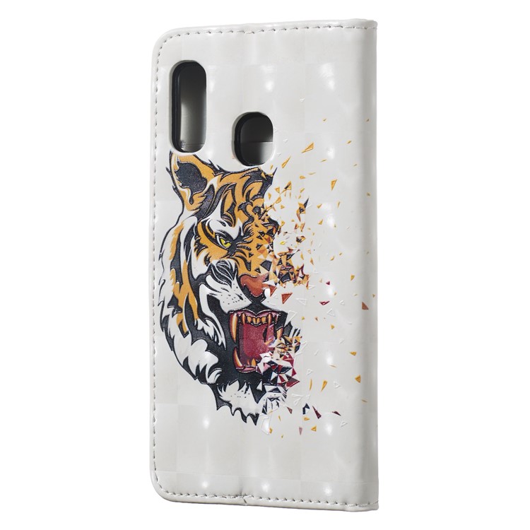 Light Spot Decor Pattern Printing Wallet Stand Leather Smartphone Case for Samsung Galaxy A20e - Tiger-3