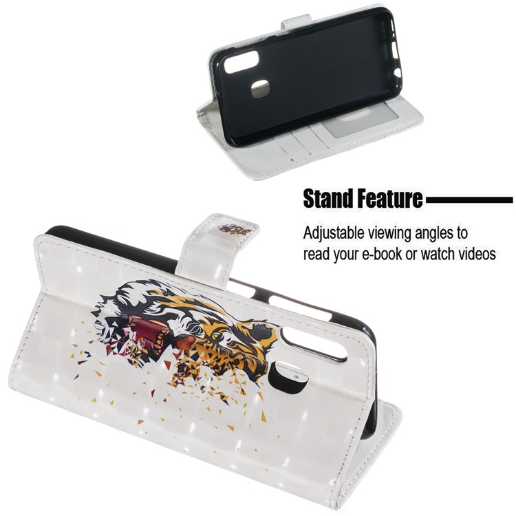 Light Spot Decor Pattern Printing Wallet Stand Leather Smartphone Case for Samsung Galaxy A20e - Tiger-4