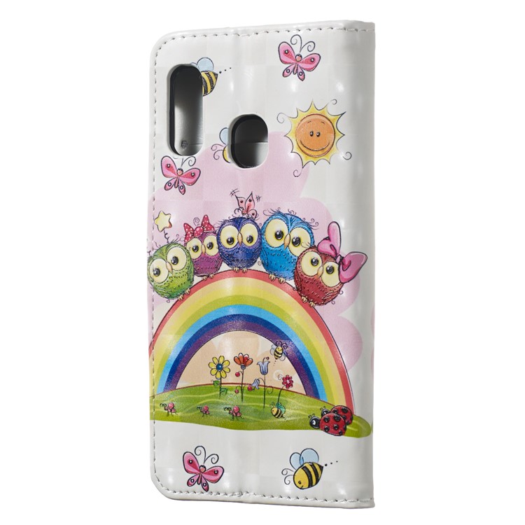 Light Spot Decor Pattern Printing Wallet Stand Leather Smartphone Case for Samsung Galaxy A20e - Owls-3