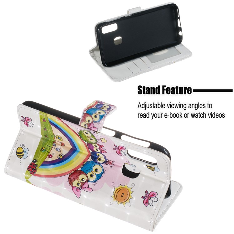 Light Spot Decor Pattern Printing Wallet Stand Leather Smartphone Case for Samsung Galaxy A20e - Owls-4