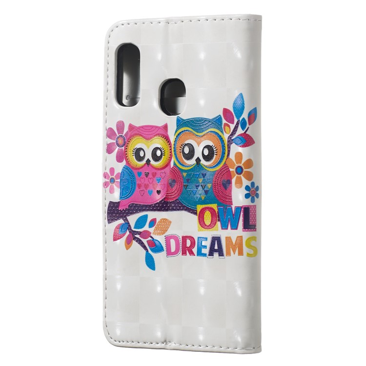 Light Spot Decor Pattern Printing Wallet Stand Leather Smartphone Case for Samsung Galaxy A20e - Two Owls-3