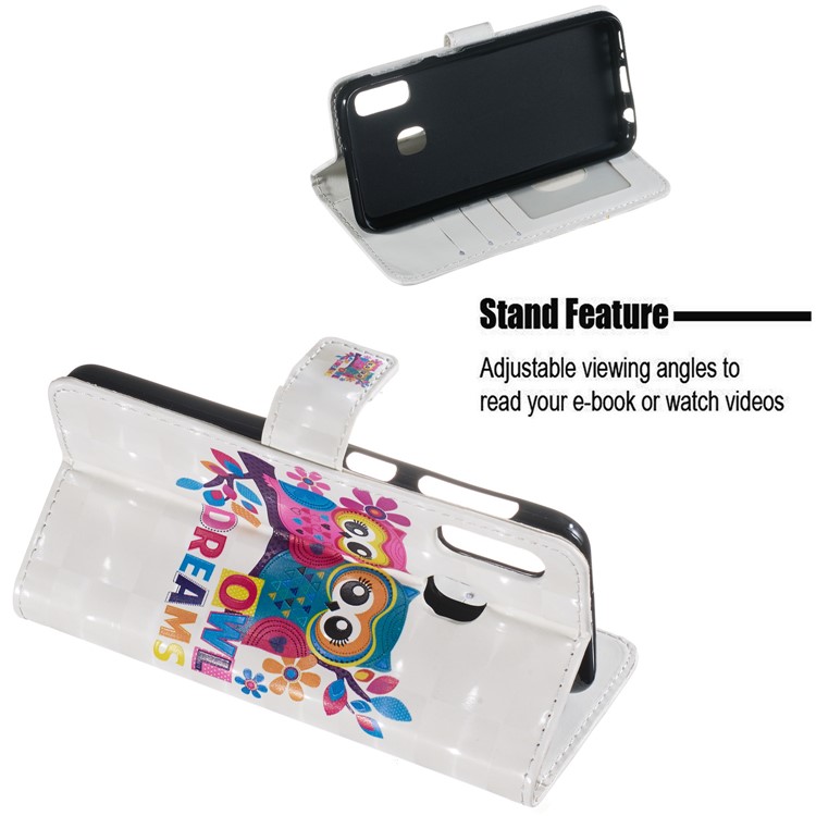 Light Spot Decor Pattern Printing Wallet Stand Leather Smartphone Case for Samsung Galaxy A20e - Two Owls-4