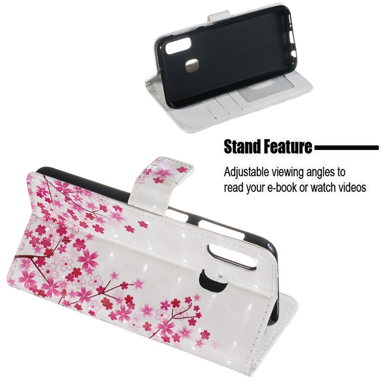 Light Spot Decor Pattern Printing Wallet Stand Leather Smartphone Case for Samsung Galaxy A20e - Pink Flowers-4