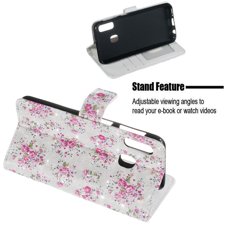 Light Spot Decor Pattern Printing Wallet Stand Leather Smartphone Case for Samsung Galaxy A20e - Pretty Flowers-4