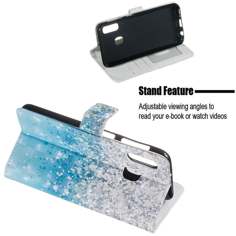Light Spot Decor Pattern Printing Wallet Stand Leather Smartphone Case for Samsung Galaxy A20e - Blue-4