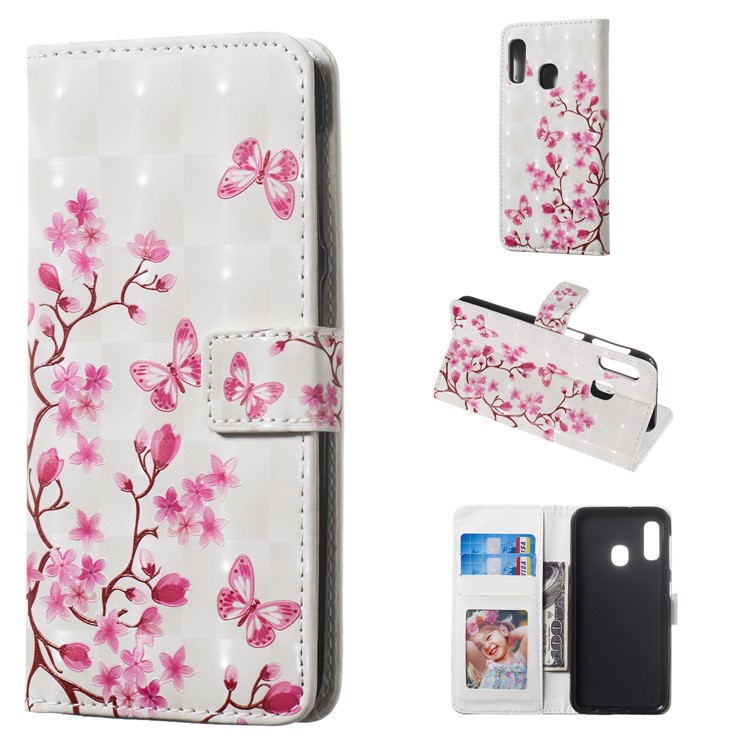 Light Spot Decor Pattern Printing Wallet Stand Leather Smartphone Case for Samsung Galaxy A20e - Butterflies-1