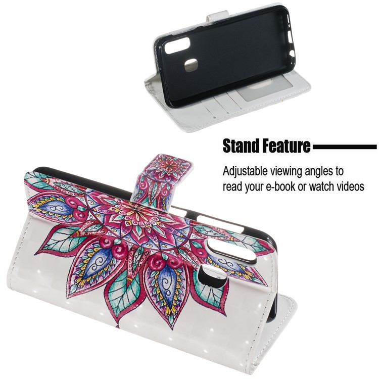 Light Spot Decor Pattern Printing Wallet Stand Leather Smartphone Case for Samsung Galaxy A20e - Mandala Flower-4