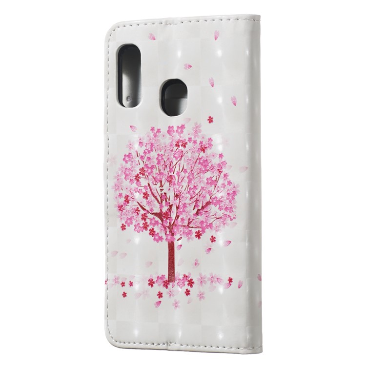 Light Spot Decor Pattern Printing Wallet Stand Leather Smartphone Case for Samsung Galaxy A20e - Pink Tree-3