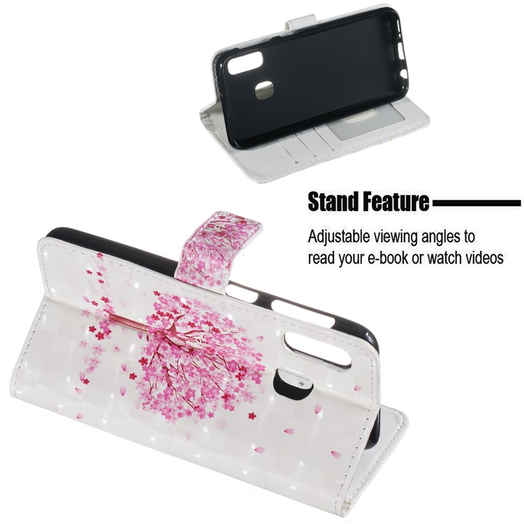 Light Spot Decor Pattern Printing Wallet Stand Leather Smartphone Case for Samsung Galaxy A20e - Pink Tree-4