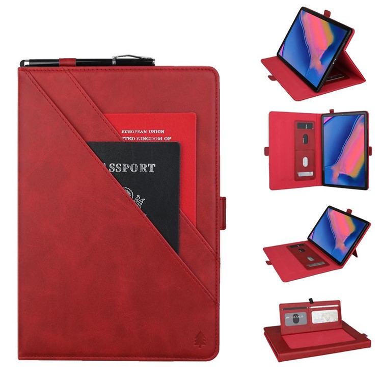 Double Stands Card Slots Leather Tablet Cover for Samsung Galaxy Tab A 8.0 (2019) with S Pen P200 P205 - Red-1