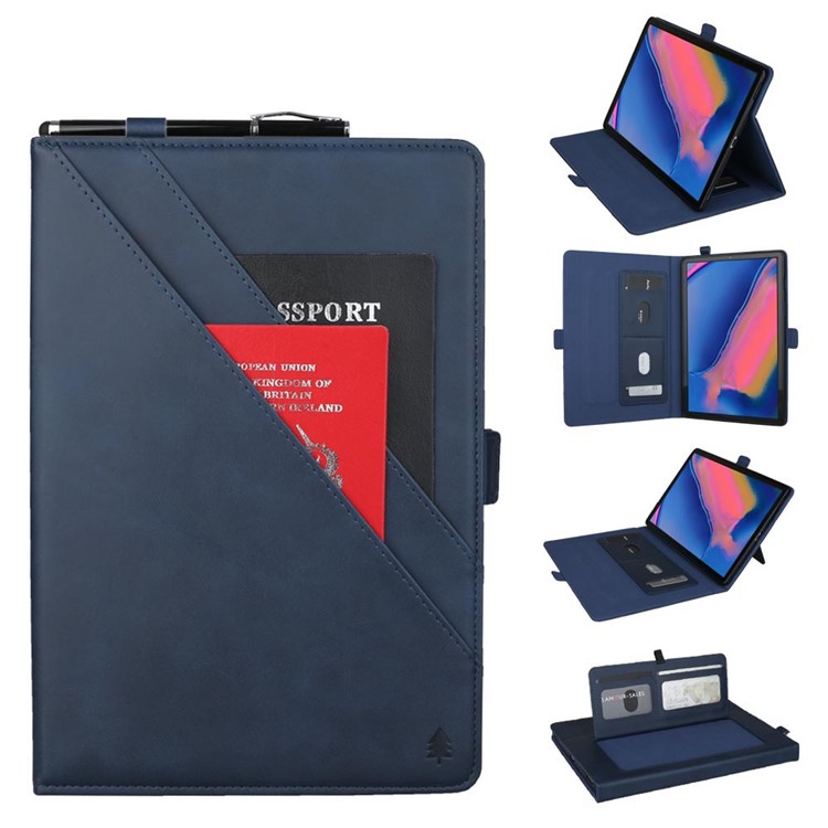 Double Stands Card Slots Leather Tablet Cover for Samsung Galaxy Tab A 8.0 (2019) with S Pen P200 P205 - Blue-1