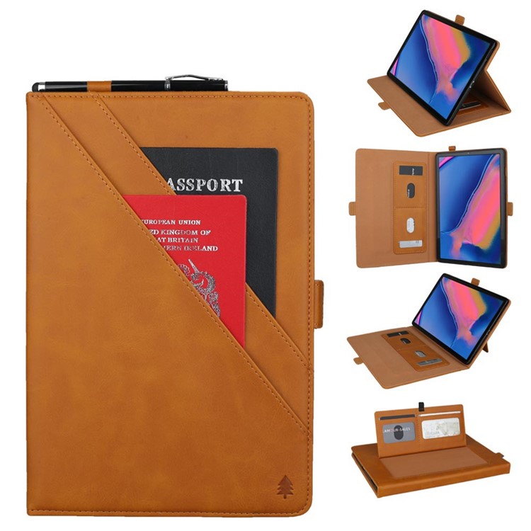 Double Stands Card Slots Leather Tablet Cover for Samsung Galaxy Tab A 8.0 (2019) with S Pen P200 P205 - Light Brown-1