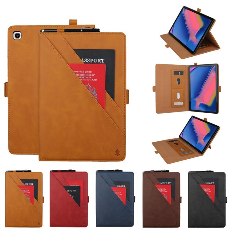Double Stands Card Slots Leather Tablet Cover for Samsung Galaxy Tab A 8.0 (2019) with S Pen P200 P205 - Light Brown-9