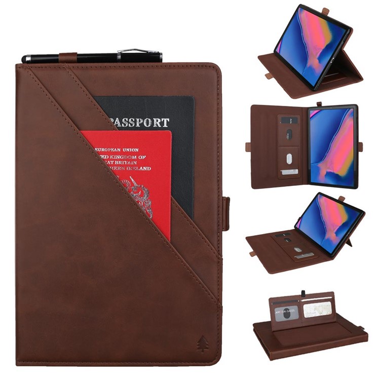 Double Stands Card Slots Leather Tablet Cover for Samsung Galaxy Tab A 8.0 (2019) with S Pen P200 P205 - Dark Brown-1