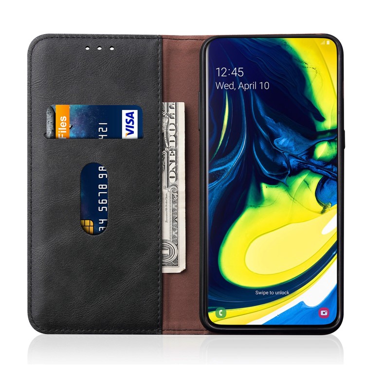 Retro Style Crazy Horse Leather Wallet Case for Samsung Galaxy A80/A90 - Black-4