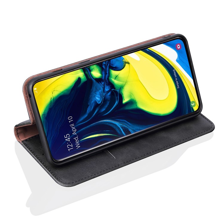 Retro Style Crazy Horse Leather Wallet Case for Samsung Galaxy A80/A90 - Black-6