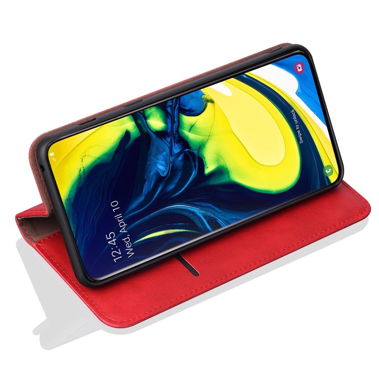 Retro Style Crazy Horse Leather Wallet Case for Samsung Galaxy A80/A90 - Red-6