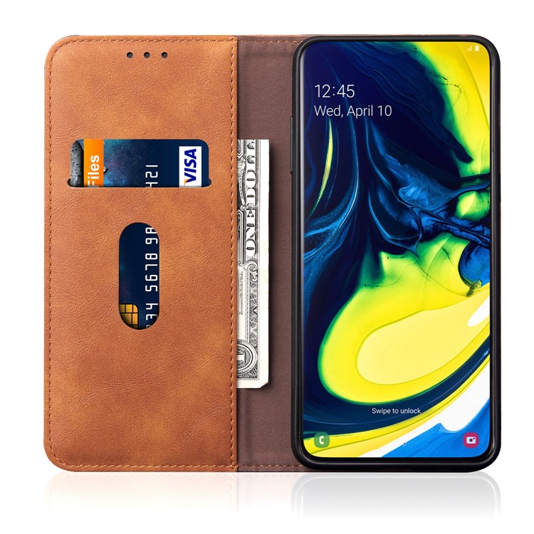 Retro Style Crazy Horse Leather Wallet Case for Samsung Galaxy A80/A90 - Brown-4
