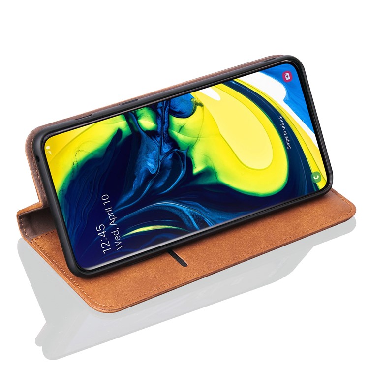 Retro Style Crazy Horse Leather Wallet Case for Samsung Galaxy A80/A90 - Brown-6