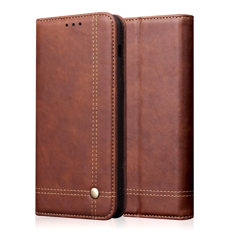 Retro Style Crazy Horse Leather Wallet Case for Samsung Galaxy A80/A90 - Coffee-1
