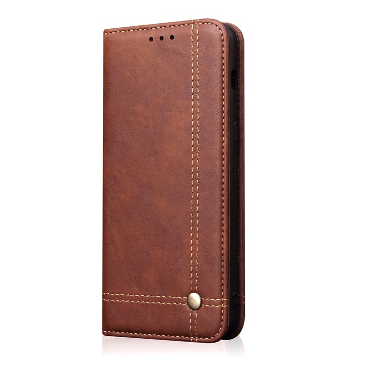 Retro Style Crazy Horse Leather Wallet Case for Samsung Galaxy A80/A90 - Coffee-2