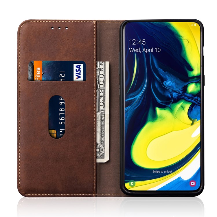 Retro Style Crazy Horse Leather Wallet Case for Samsung Galaxy A80/A90 - Coffee-4