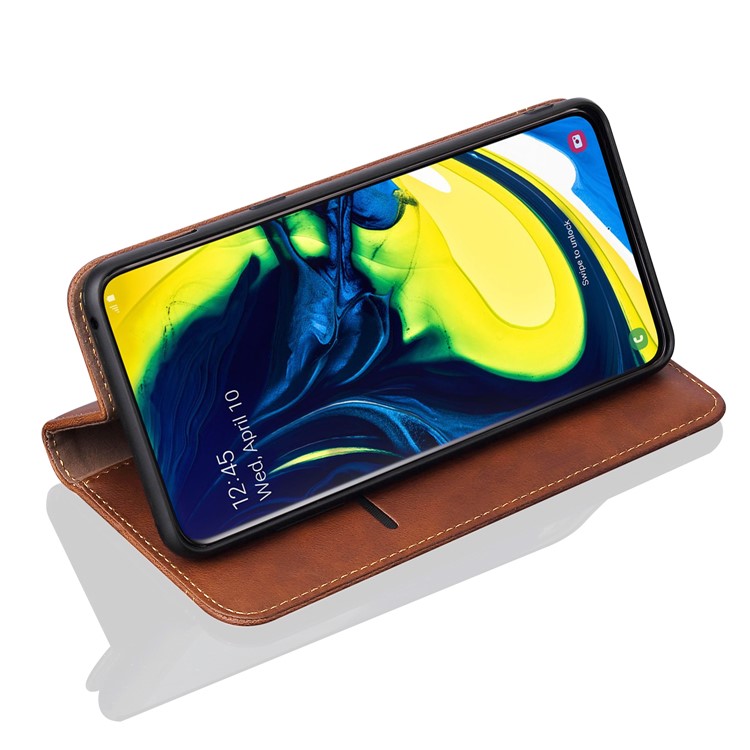Retro Style Crazy Horse Leather Wallet Case for Samsung Galaxy A80/A90 - Coffee-6