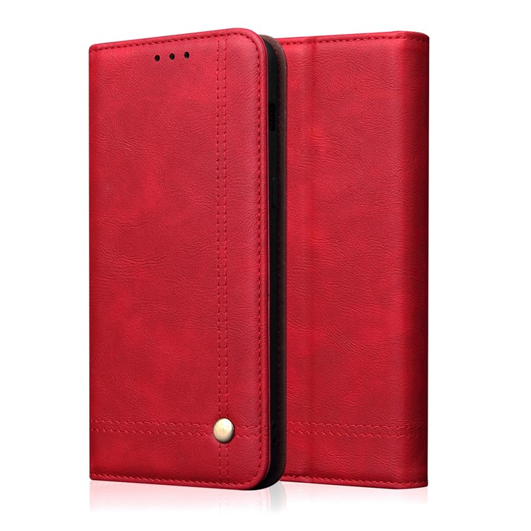 Auto-absorbed Crazy Horse Vintage Leather Wallet Case for Samsung Galaxy S10 5G - Red-1