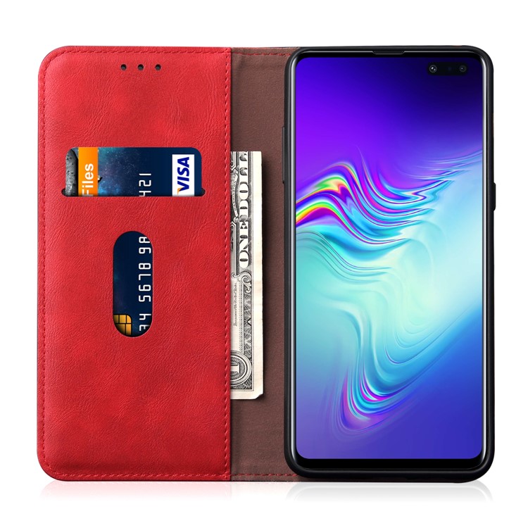 Auto-absorbed Crazy Horse Vintage Leather Wallet Case for Samsung Galaxy S10 5G - Red-4