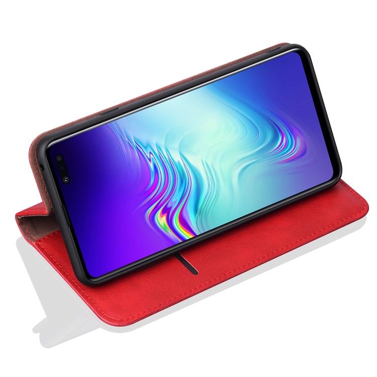 Auto-absorbed Crazy Horse Vintage Leather Wallet Case for Samsung Galaxy S10 5G - Red-6