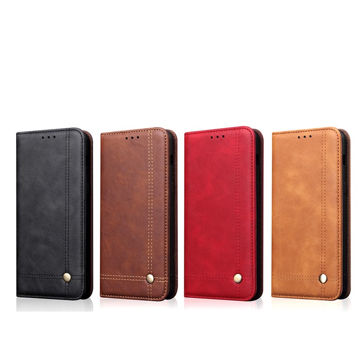 Auto-absorbed Crazy Horse Vintage Leather Wallet Case for Samsung Galaxy S10 5G - Red-7