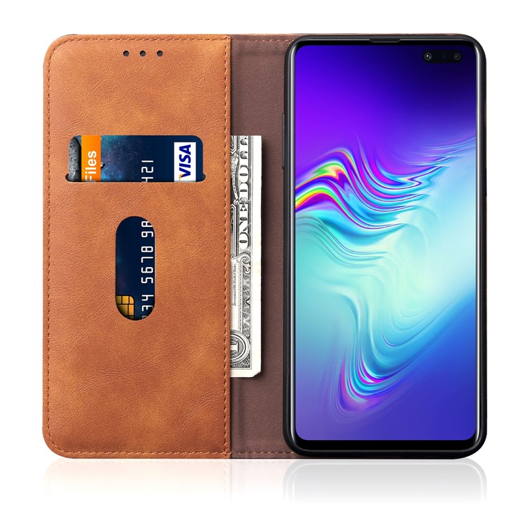 Auto-absorbed Crazy Horse Vintage Leather Wallet Case for Samsung Galaxy S10 5G - Brown-4
