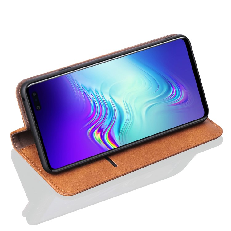 Auto-absorbed Crazy Horse Vintage Leather Wallet Case for Samsung Galaxy S10 5G - Brown-6