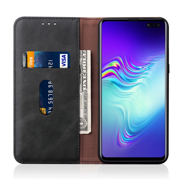 Auto-absorbed Crazy Horse Vintage Leather Wallet Case for Samsung Galaxy S10 5G - Black-4