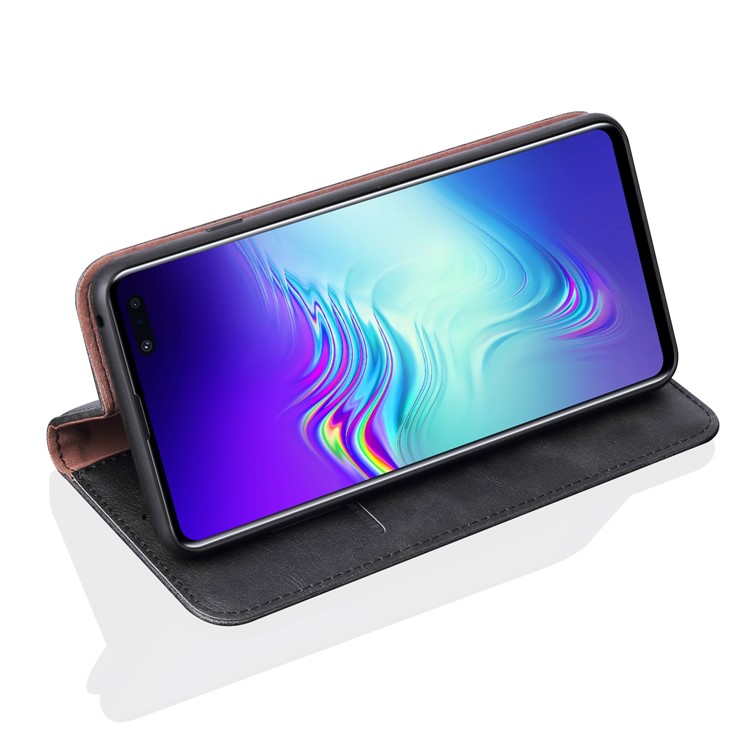 Auto-absorbed Crazy Horse Vintage Leather Wallet Case for Samsung Galaxy S10 5G - Black-6
